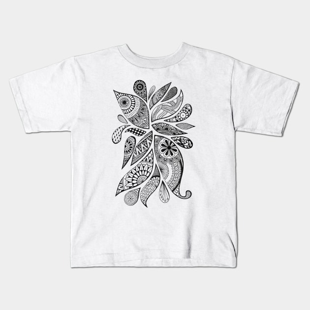 Abstract Zentangle Swirls Design (black on white) Kids T-Shirt by calenbundalas